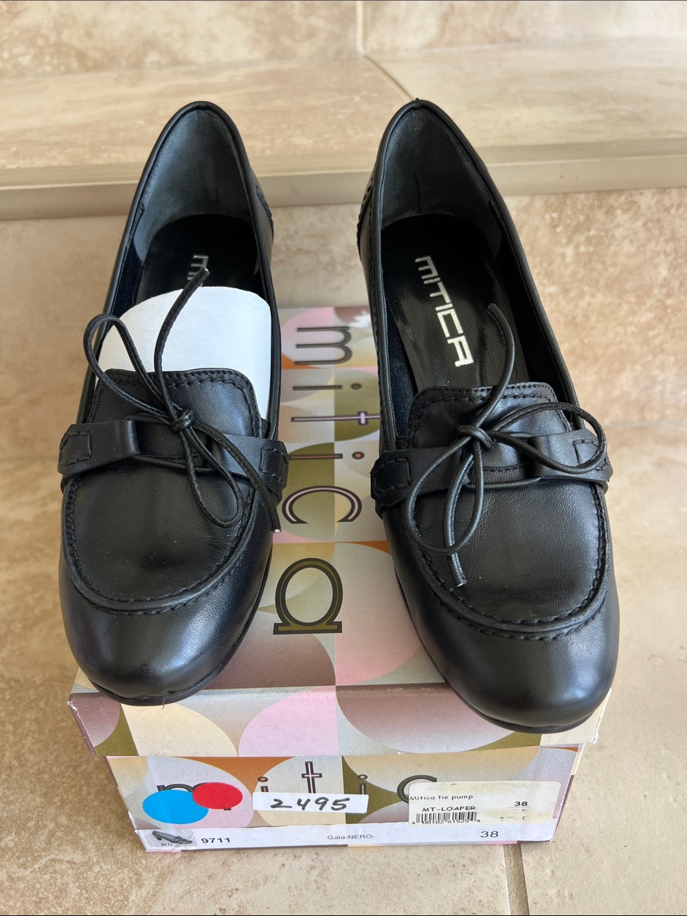 Black Leather Lace-Accent Loafers